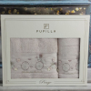Набор махровых полотенец Pupilla из 2-х штук 50х90 см + 70х140 см с 3Д вышивкой, модель 15