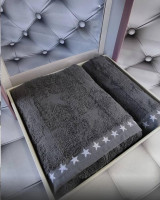 Подарочный набор полотенец Belizza (пенье) Stars 50x90 см + 70x140 см темно - серый