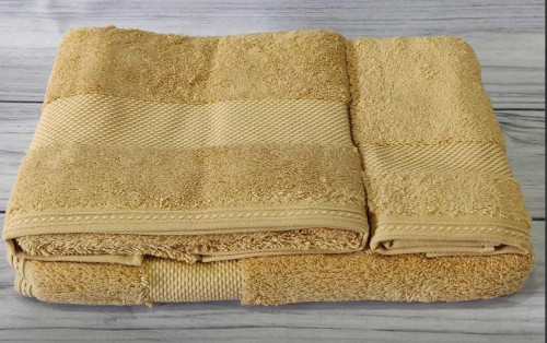 Набор махровых полотенец Soft Cotton Deluxe из 3 шт (30х50 см + 50х100 см + 75х150 см) горчичный