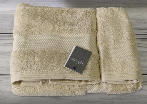 Набор махровых полотенец Soft Cotton Deluxe из 3 шт (30х50 см + 50х100 см + 70х140 см) бежевый