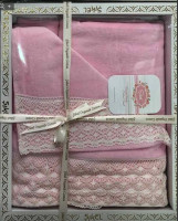 Набор махровых полотенец Sikel из 3-х шт. с кружевом розовый