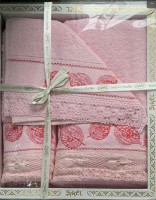 Набор махровых полотенец Sikel из 3-х шт. с кружевом розовый с листиками