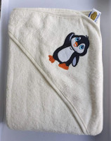 Полотенце детское для купания с капюшоном Zeron 100x100 см, 450 г/м2 кремовое с пингвином