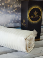 Простынь Belizza сатин - страйп молочная 280х280 см с наволочками