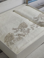 Набор махровых бамбуковых полотенец Pupilla из 2-х штук 50х90 см + 70х140 см с вышивкой, модель 1