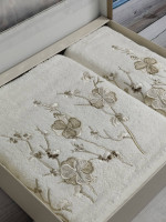Набор махровых бамбуковых полотенец Pupilla из 2-х штук 50х90 см + 70х140 см с вышивкой, модель 14