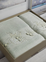 Набор махровых полотенец Pupilla из 2-х штук 50х90 см + 70х140 см с 3Д вышивкой, модель 5