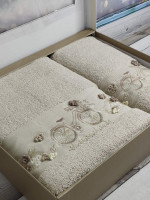 Набор махровых полотенец Pupilla из 2-х штук 50х90 см + 70х140 см с 3Д вышивкой, модель 17