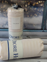 Сатиновая простынь на резинке Diore Home 180x200+30 см с наволочками светло-бежевая