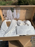 Набор махровый Sikel Adel Халат + полотенца + тапочки кремовый