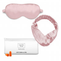 Набор для сна Love You: маска+повязка для волос+чехол+беруши розовый из натурального шелка