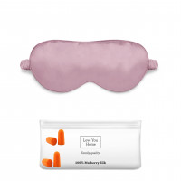 Набор для сна Love You: маска+повязка для волос+чехол+беруши темно-розовый из натурального шелка