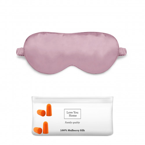 Набор для сна Love You: маска+повязка для волос+чехол+беруши темно-розовый из натурального шелка