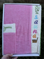 Набор для сауны женский бамбуковый Wellness (юбка, чалма) розовый