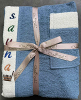 Набор для сауны мужской махровый Wellness (юбка, полотенце, тапочки) голубой