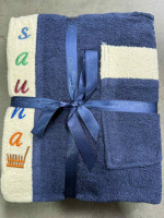 Набор для сауны мужской махровый Wellness (юбка, полотенце, тапочки) синий