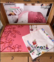 Постельное белье Sarev Eva Mia розовый с покрывалом - пике евро
