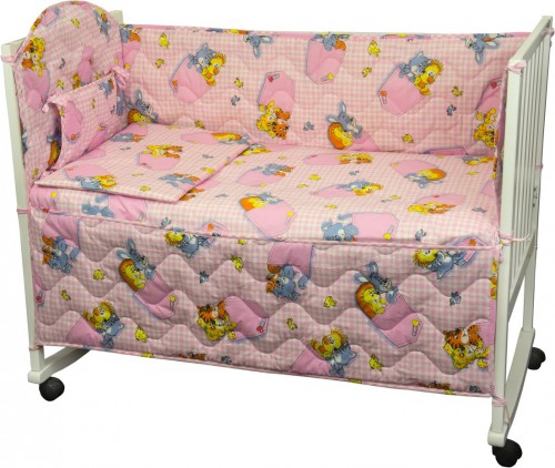 Набор в детскую кроватку Руно Зверята в кармашках розовый 4 предмета