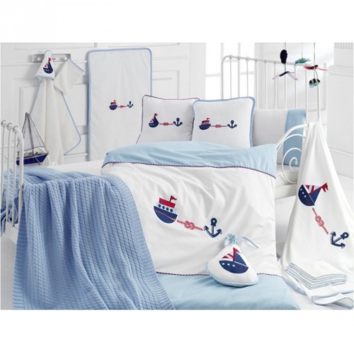 Комплект в детскую кроватку Irya Marine голубой (16 предметов)