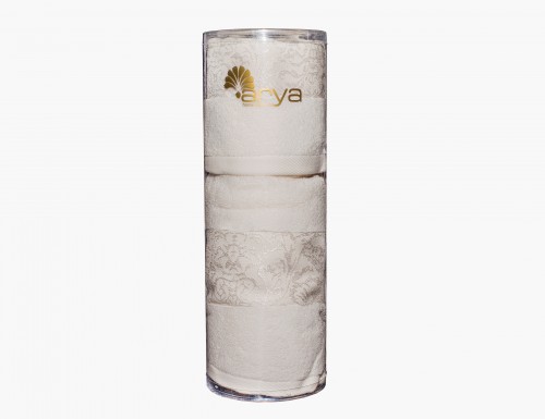 Набор полотенец Arya в тубе Jewel кремовый 30х50 см и 50х90 см