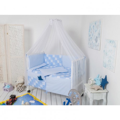 Набор в детскую кроватку Руно Клеточка голубая