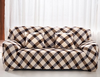 Чехол на двухместный диван принт HomyTex Клетка коричневая