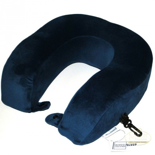 Подушка-рогалик SoundSleep с пеной мемори темно-синяя 31x32 см