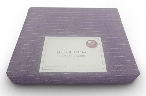 Простынь Utek Hotel Collection Stripe Plum-White на резинке по периметру 90x200 см