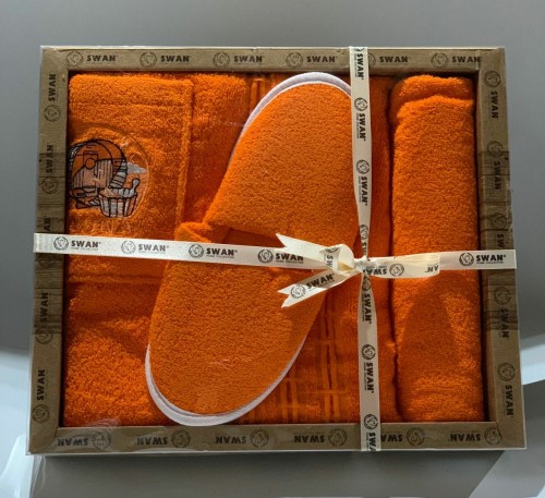 Набор для сауны Swan (юбка, чалма, тапочки) ярко оранжевый