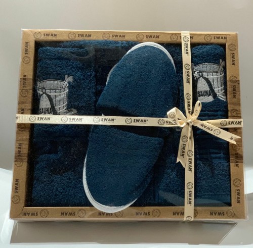 Мужской набор для сауны Swan (юбка, полотенце, тапочки) темно синий