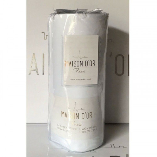 Простынь на резинке с наволочками Maison Dor saten white 180х200 см