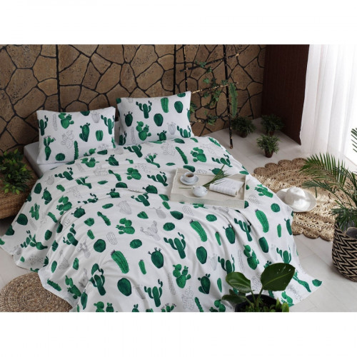 Покрывало Eponj пике Kaktus yesili зеленый вафельное 200x235 см
