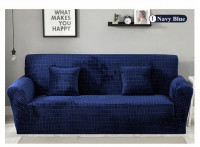 Чехол на двухместный диван HomyTex бархатный плюш Синий