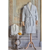 Набор семейный халаты с полотенцами Karaca Home Eldora Offwhite-Gri 2020-2 кремовый-серый