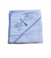 Полотенце для крещения с уголком 92*92 380г/м2 (TM Zeron) белый окантовка - голубая