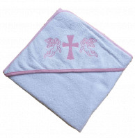 Полотенце для крещения с уголком 92*92 380г/м2 (TM Zeron) белый окантовка - розовая