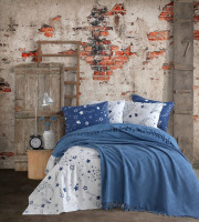 Комплект постельного белья с вафельным покрывалом 220x240 см Pike Set (ТМ New Home) Mina Mavi