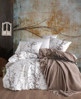 Комплект постельного белья с вафельным покрывалом 220x240 см Pike Set (ТМ New Home) Mina серо - бежевый