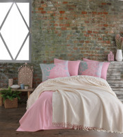 Комплект постельного белья с вафельным покрывалом 220x240 см Pike Set (ТМ New Home) Mina Krem