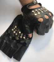 Перчатки мужские кожаные авто кнопка Image 8,5 черные