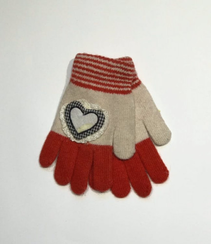 Перчатки шерстяные зимние сердечко Xinmaidian 6 размер 11-12 лет красно-молочные